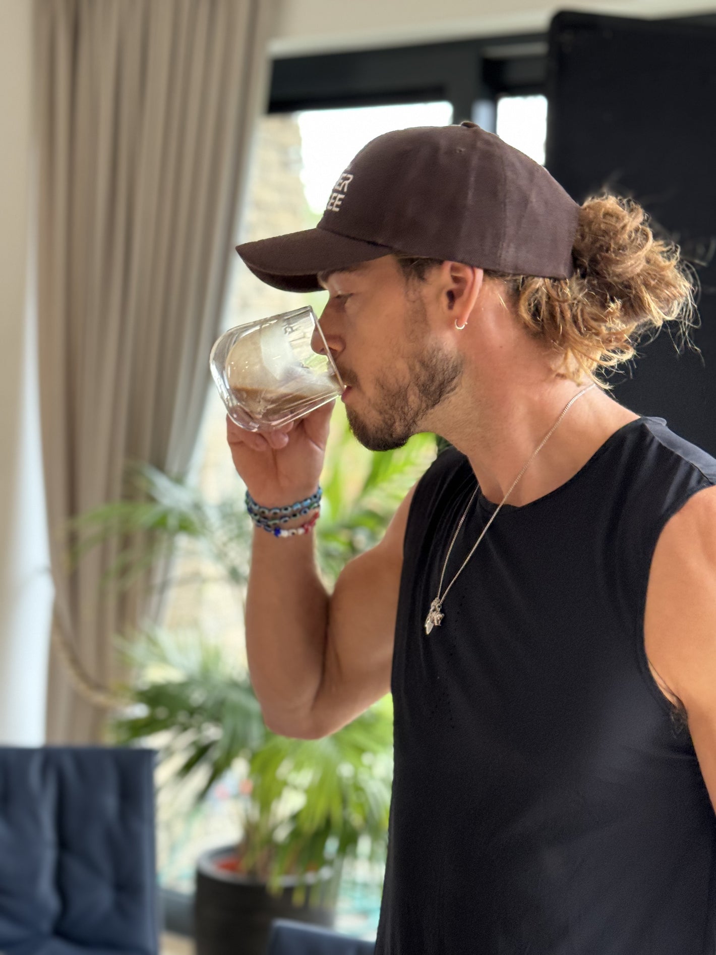 Man with power coffee cap