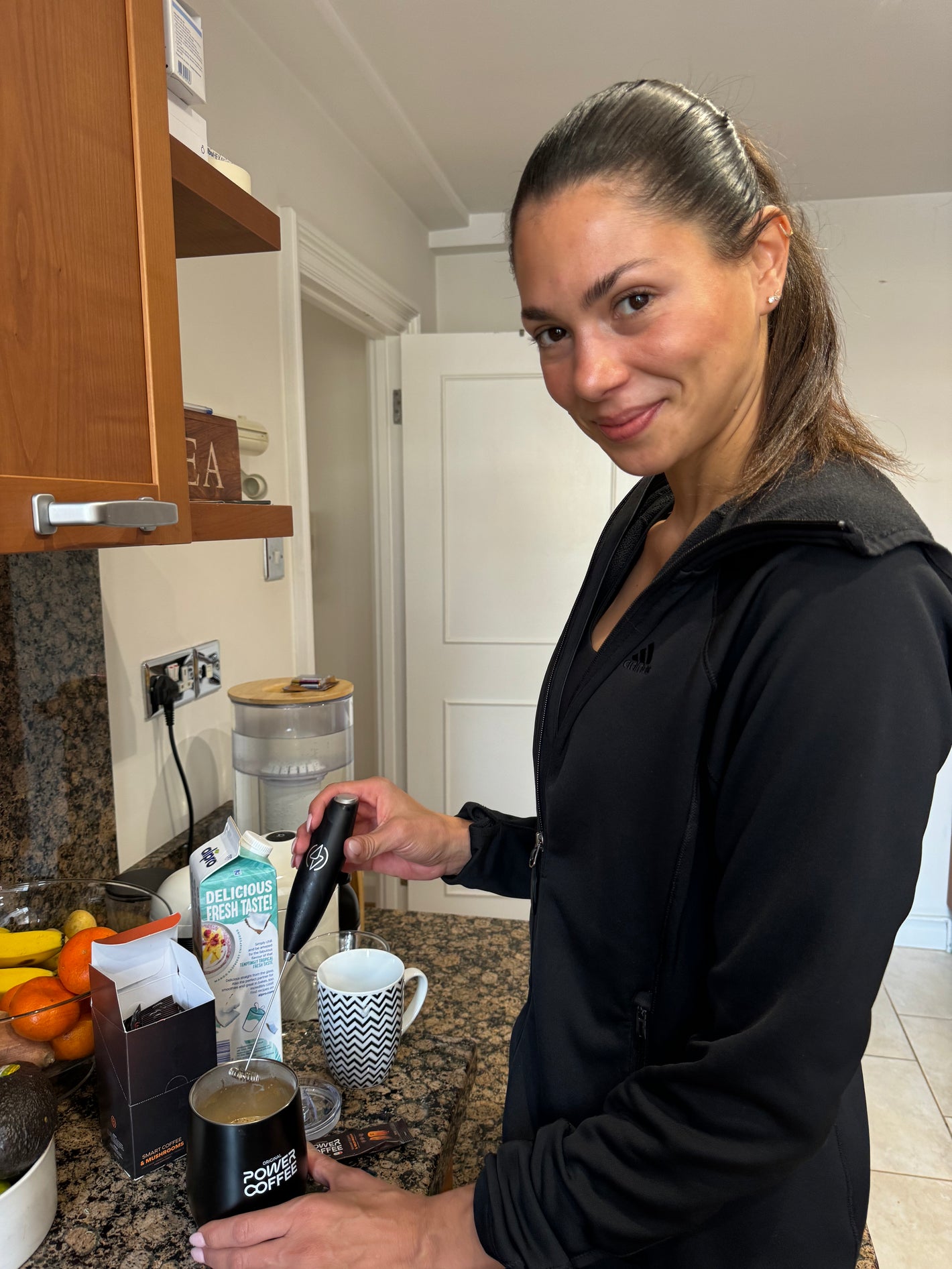 Girl blending coffee